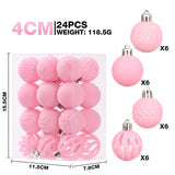 24-Piece Flocked Christmas Ball Ornament Set in Four Textured Styles, 4cm Hanging Decors for Holiday Tree, Festive Scene Display and Tabletop Atmosphere Enhancement (Pink)