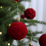 6cm Flocked Christmas Balls Set of 24 with Metal Hangers, Four Textured Styles in Wine Red, Cream White, Pink, Dark Green and Caramel Brown for Tree and Tabletop Holiday Displays (Beige)