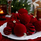 6cm Flocked Christmas Balls Set of 24 with Metal Hangers, Four Textured Styles in Wine Red, Cream White, Pink, Dark Green and Caramel Brown for Tree and Tabletop Holiday Displays (Beige)