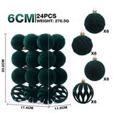 6cm Flocked Christmas Balls Set of 24 with Metal Hangers, Four Textured Styles in Wine Red, Cream White, Pink, Dark Green and Caramel Brown for Tree and Tabletop Holiday Displays (Beige)