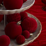 6cm Flocked Christmas Balls Set of 24 with Metal Hangers, Four Textured Styles in Wine Red, Cream White, Pink, Dark Green and Caramel Brown for Tree and Tabletop Holiday Displays (Burgundy)