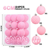 6cm Flocked Christmas Balls Set of 24 with Metal Hangers, Four Textured Styles in Wine Red, Cream White, Pink, Dark Green and Caramel Brown for Tree and Tabletop Holiday Displays (Burgundy)