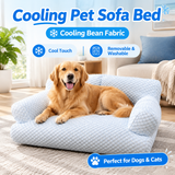 Cooling Pet Sofa Bed for Cats and Dogs, Breathable Ice Silk Bean Fabric with Supportive Edges, Removable Washable Cover, Non-Slip Bottom, Ideal for Summer Lounging in Living Rooms and Bedrooms (Light Blue, M)