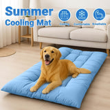 Extra Large Summer Cooling Mat for Dogs and Cats, Ultra Soft Thick Polyester Pet Bed Pad with Anti-Slip Bottom, Breathable Quilted Lounge Mat for Indoor Floor and Crate Use (Grey, L)