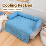 Cooling Summer Pet Mat with Bolster Soft Raised Edges Breathable Ice Silk Fabric Rectangular Bed for Cats and Dogs Indoor Floor Sofa Rest (Coffee, 90*90cm)