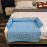 Cooling Summer Pet Mat with Bolster Soft Raised Edges Breathable Ice Silk Fabric Rectangular Bed for Cats and Dogs Indoor Floor Sofa Rest (LightGrey, 90*90cm)
