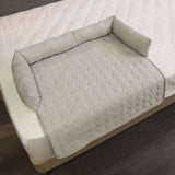 Cooling Summer Pet Mat with Bolster Soft Raised Edges Breathable Ice Silk Fabric Rectangular Bed for Cats and Dogs Indoor Floor Sofa Rest (LightGrey, 90*90cm)