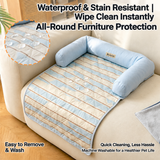 Waterproof Quilted Pet Sleeping Mat with Bolster Cushions for Small Dogs and Cats, Anti-Slip Four-Season Bed Protector for Sofa, Floor and Furniture Edges (LightBlue)