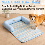 Waterproof Quilted Pet Sleeping Mat with Bolster Cushions for Small Dogs and Cats, Anti-Slip Four-Season Bed Protector for Sofa, Floor and Furniture Edges (LightBlue)
