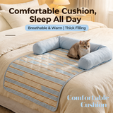 Waterproof Quilted Pet Sleeping Mat with Bolster Cushions for Small Dogs and Cats, Anti-Slip Four-Season Bed Protector for Sofa, Floor and Furniture Edges (LightBlue)