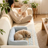 Waterproof Quilted Pet Sleeping Mat with Bolster Cushions for Small Dogs and Cats, Anti-Slip Four-Season Bed Protector for Sofa, Floor and Furniture Edges (LightBlue)