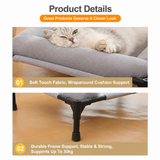 Elevated Pet Cot with Bolster Cushion for Cats and Small Dogs, Breathable Mesh Bed for Indoor Living Room and Bedroom Comfort (Grey)