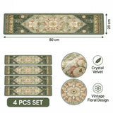 4Pcs 20 x 80cm Vintage Persian Stair Tread Rugs Crystal Velvet Non Slip Step Mats for Stairs