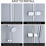 Adjustable Hand Shower Bracket for Slide Bar, Universal  Rail Shower Head Holder Slider Clamp Bathroom Replacement  Degree Rotation Sprayer Holder（Bright Silver）