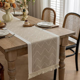 Linen-Like Farmhouse Rustic Polyester Table Runner Tassel Edges for Kitchen, Dining Table, Coffee Table, Holiday Parties, Party Decor（khaki 35*180cm）