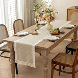 Linen-Like Farmhouse Rustic Polyester Table Runner Tassel Edges for Kitchen, Dining Table, Coffee Table, Holiday Parties, Party Decor（khaki 35*180cm）