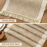 Linen-Like Farmhouse Rustic Polyester Table Runner Tassel Edges for Kitchen, Dining Table, Coffee Table, Holiday Parties, Party Decor（khaki 35*180cm）