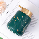 Marble Golden Inlay Ceramic Lotion Dispenser Liquid Hand Soap Dispenser Pump Bottle for Kitchen Bathroom (Marble Green)