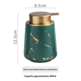 Marble Golden Inlay Ceramic Lotion Dispenser Liquid Hand Soap Dispenser Pump Bottle for Kitchen Bathroom (Marble Green)
