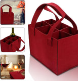 6 Bottle Wine Carrier with Divider Felt Wine Storage Tote Bag, Portable Reusable Wine Travel Bag with Handle for Travel Camping Picnic Party (Red)