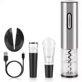 Electric Wine Opener Rechargeable Stainless Steel Automatic Corkscrew Wine Bottle Opener for Wine Lovers, Silver