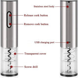Electric Wine Opener Rechargeable Stainless Steel Automatic Corkscrew Wine Bottle Opener for Wine Lovers, Silver