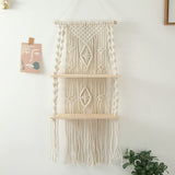 Wall Hanging Shelf Tassel Woven Shelves,Boho Wall Hanging Shelves for Small Plants Photo Frames,Home Living Room Bedroom Balcony Decor