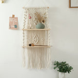 Wall Hanging Shelf Tassel Woven Shelves,Boho Wall Hanging Shelves for Small Plants Photo Frames,Home Living Room Bedroom Balcony Decor