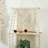 Wall Hanging Shelf Tassel Woven Shelves,Boho Wall Hanging Shelves for Small Plants Photo Frames,Home Living Room Bedroom Balcony Decor