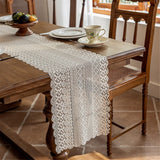 13x 70inch Beige polyester Crochet Rectangular Table Runner Handmade Table Decoration, Coffee Table Dresser Decor（Only tablecloth）