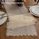 13x 70inch Beige polyester Crochet Rectangular Table Runner Handmade Table Decoration, Coffee Table Dresser Decor（Only tablecloth）