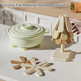 Christmas Tree Set of 4，Trivets for Hot Dishes, Natural Foldable Kitchen Tree Shape  for Pots, Pans, Bowls & Teapots，Heat-Resistant, Space-Saving, Kitchen Decor Placemats (A, Round)