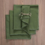 Frayed Cotton Cloth Dinner Napkin Set of 4 | Fringe Table Linen Napkins Rustic Farmhouse Soft Durable Fabric – Ideal for Wedding Parties Farmhouse & Kitchen Decor 18x18 Inch – Olive Green