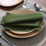 Frayed Cotton Cloth Dinner Napkin Set of 4 | Fringe Table Linen Napkins Rustic Farmhouse Soft Durable Fabric – Ideal for Wedding Parties Farmhouse & Kitchen Decor 18x18 Inch – Olive Green
