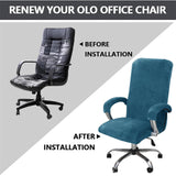 Stretchable office computer chair cover conforms to ergonomics - Executive swivel chair for home office use, peacock blue, XL