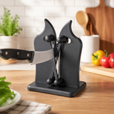 Knife Sharpener - Stainless Steel & Tungsten Carbide Self-Adjusting Knife Sharpeners for Kitchen Knives, Efficiently Repairs, Sharpens, Hones, and Polishes Blades(Black)