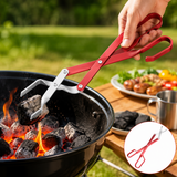 Charcoal Clip Small Long Bbq Tongs with Wood Handle, Metal Barbecue Clip for Grilling and Outdoor Camping Bonfire Accessories