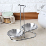 304 Stainless Steel Double Ladles Holder Vertical Spoon Rest Cooking Utensils Stand with 4 inch bowls