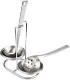 304 Stainless Steel Double Ladles Holder Vertical Spoon Rest Cooking Utensils Stand with 4 inch bowls