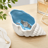Conch Shape Ceramic Jewelry Tray, Aqua Shell Trinket Dish Ceramic Ring Earring Holder Ocean-themed Decorative Trinket Plate for Rings Earrings Necklaces