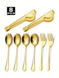 8Pcs Stainless Steel Serving Utensil Set, Spoon Colander Fork Food Tong For Home Restaurant Buffet