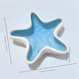 Conch+Starfish Shape Ceramic Jewelry Tray, Aqua Shell Trinket Dish Ceramic Ring Earring Holder Ocean-themed Decorative Trinket Plate for Rings Earrings Necklaces 2Pcs