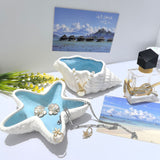 Conch+Starfish Shape Ceramic Jewelry Tray, Aqua Shell Trinket Dish Ceramic Ring Earring Holder Ocean-themed Decorative Trinket Plate for Rings Earrings Necklaces 2Pcs