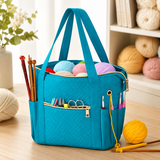 Crochet Bag Organizer for Yarn Storage, Velvet Knitting Tote Bag with Double Handle for Crochet Accessories, Portable Travel Case for Yarn Balls, Crochet Hooks& Knitting Needles Holder (Teal)