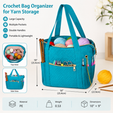 Crochet Bag Organizer for Yarn Storage, Velvet Knitting Tote Bag with Double Handle for Crochet Accessories, Portable Travel Case for Yarn Balls, Crochet Hooks& Knitting Needles Holder (Teal)