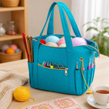 Crochet Bag Organizer for Yarn Storage, Velvet Knitting Tote Bag with Double Handle for Crochet Accessories, Portable Travel Case for Yarn Balls, Crochet Hooks& Knitting Needles Holder (Teal)