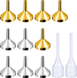 10 Pack Small Metal Funnels with 2 Pack Mini Pipette for Filling Small Mini Bottles or Containers, Atomizers, Perfume, Liquid (Silver and Gold)