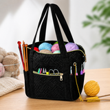Crochet Bag Organizer for Yarn Storage, Velvet Knitting Tote Bag with Double Handle for Crochet Accessories, Portable Travel Case for Yarn Balls, Crochet Hooks& Knitting Needles Holder (Black)