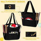 Crochet Bag Organizer for Yarn Storage, Velvet Knitting Tote Bag with Double Handle for Crochet Accessories, Portable Travel Case for Yarn Balls, Crochet Hooks& Knitting Needles Holder (Black)