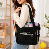 Crochet Bag Organizer for Yarn Storage, Velvet Knitting Tote Bag with Double Handle for Crochet Accessories, Portable Travel Case for Yarn Balls, Crochet Hooks& Knitting Needles Holder (Black)